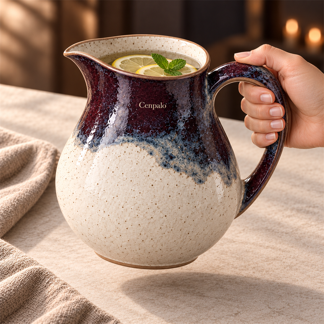 Cenpalo Ceramic Pitcher in a styled use scene